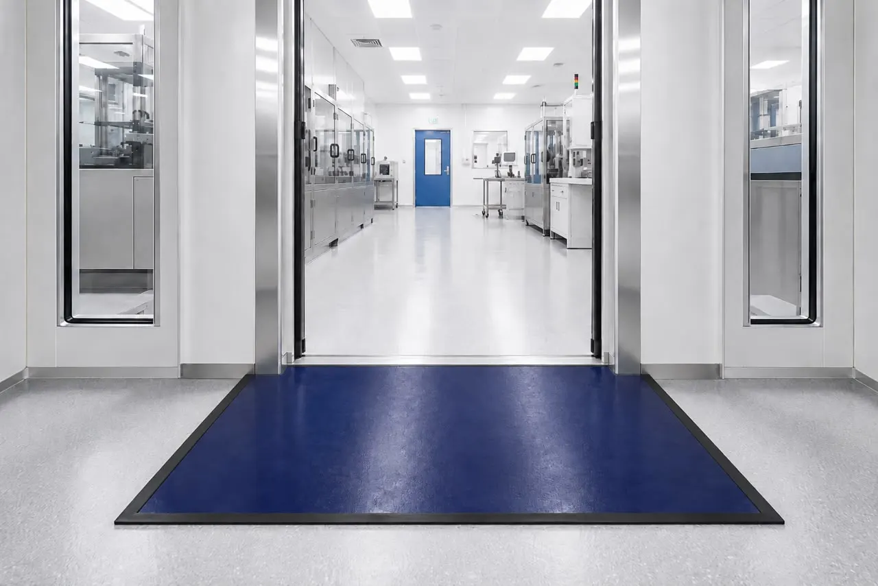 Staged render of CC Matting installed at a cleanroom entry point