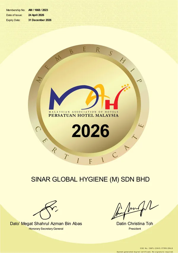 Malaysian Association of Hotels membership certificate