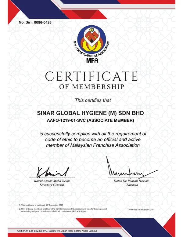Malaysian Franchise Association certificate